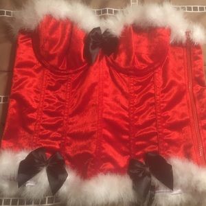 Lingerie Fur Trim Red Velvet Corset Set